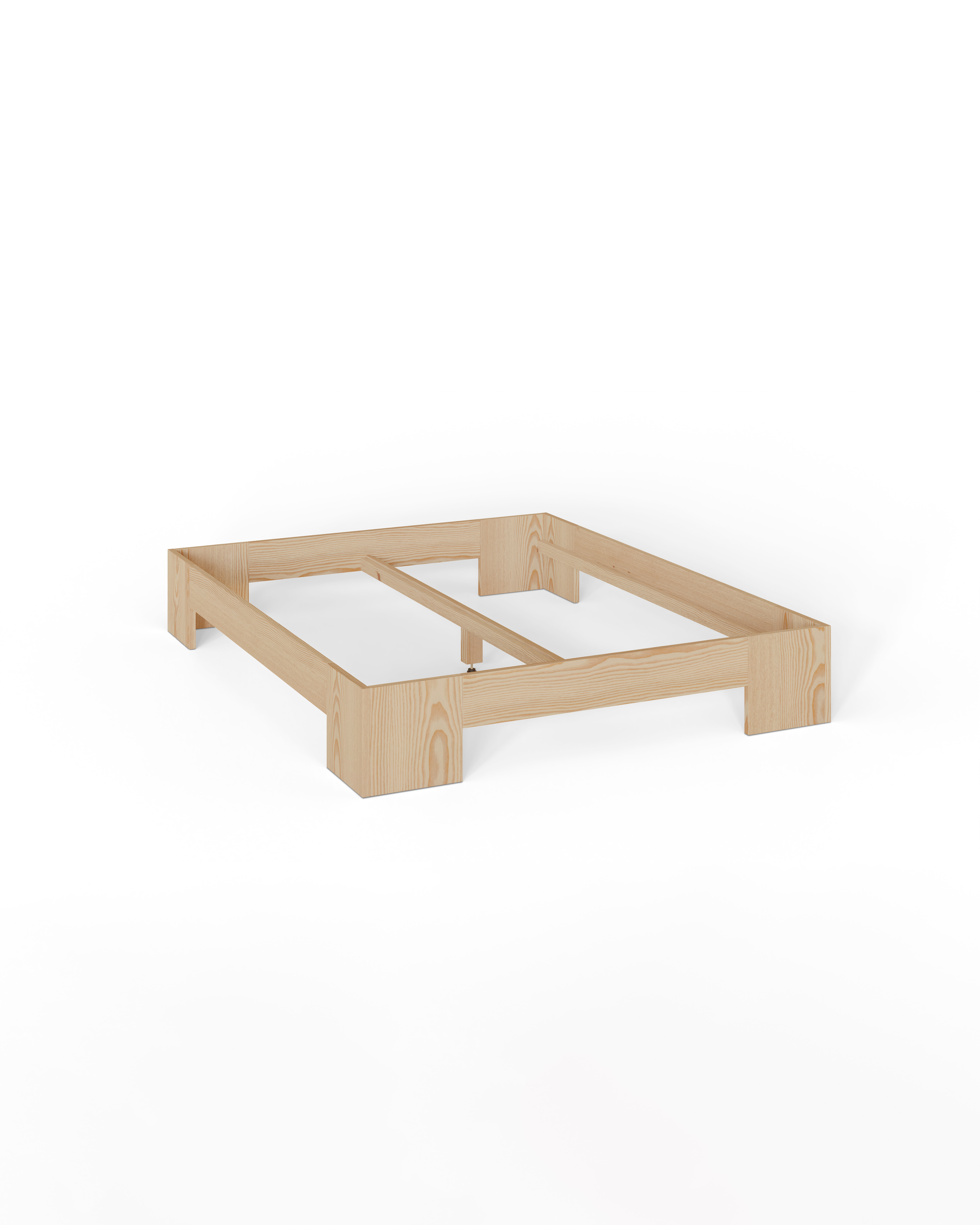 Wooden bed frame on a white background