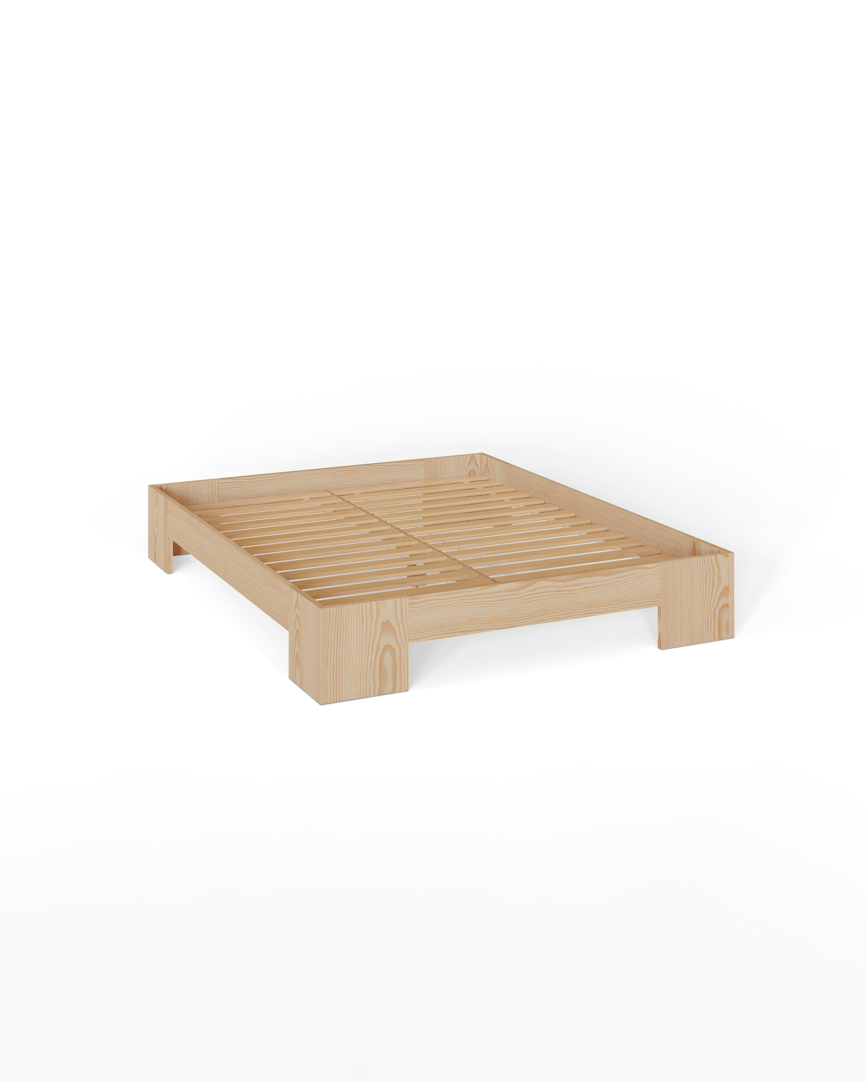 Wooden bed frame on a white background