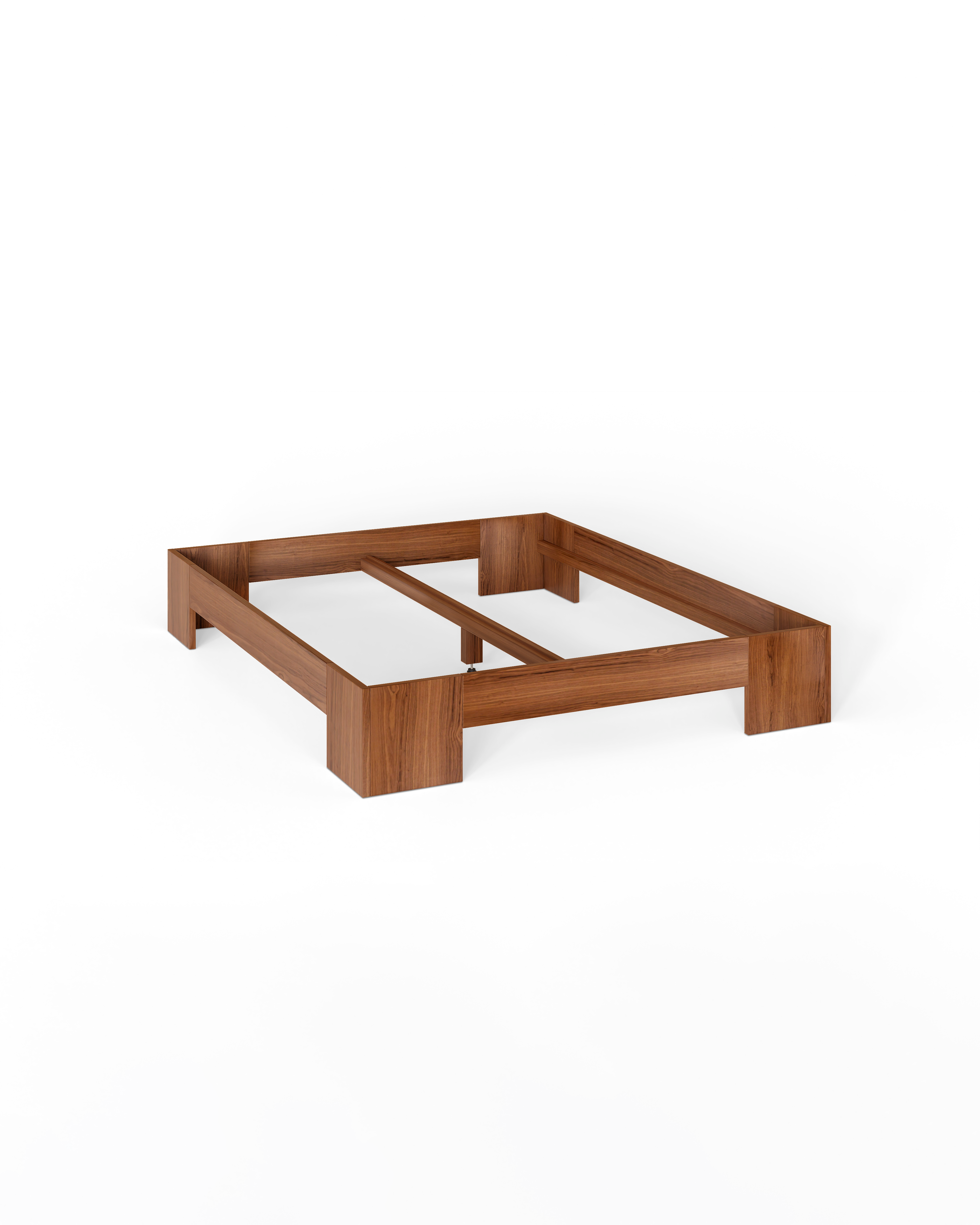 Wooden bed frame on a white background