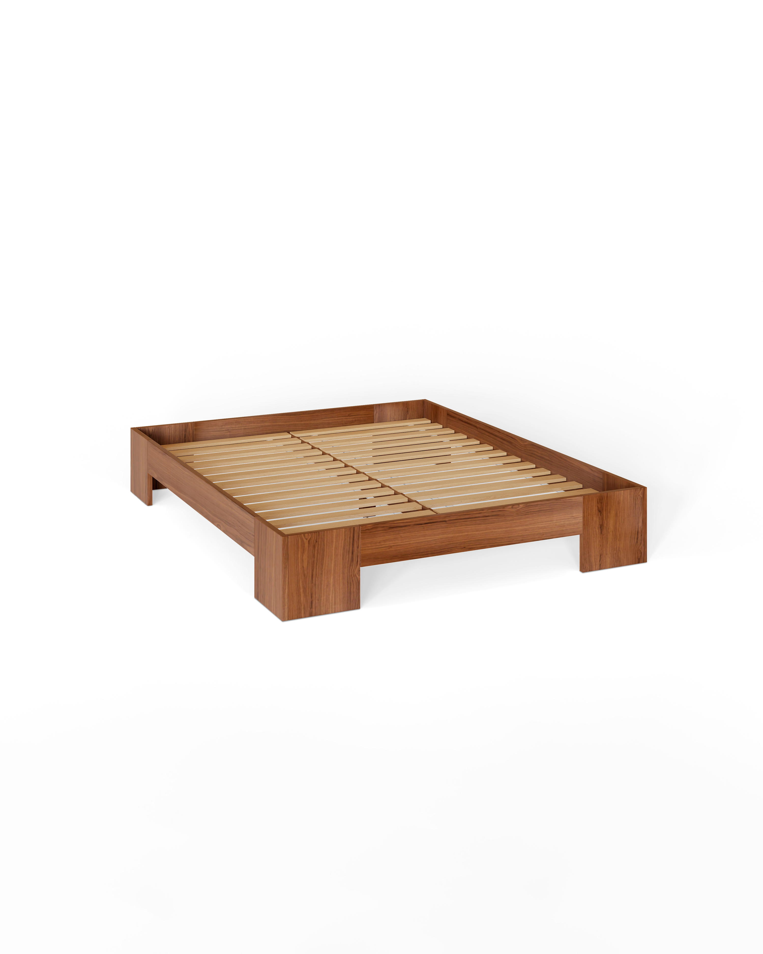 Wooden bed frame on a white background