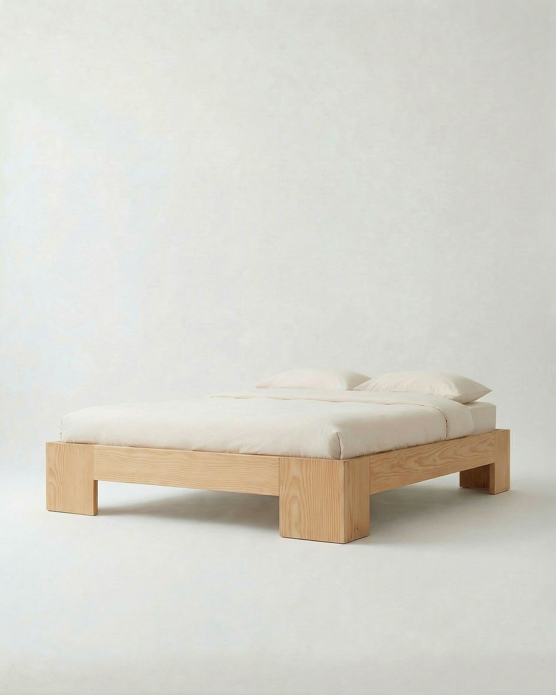 Tunnel Bed Frame in solid Douglas Fir, front view on white background