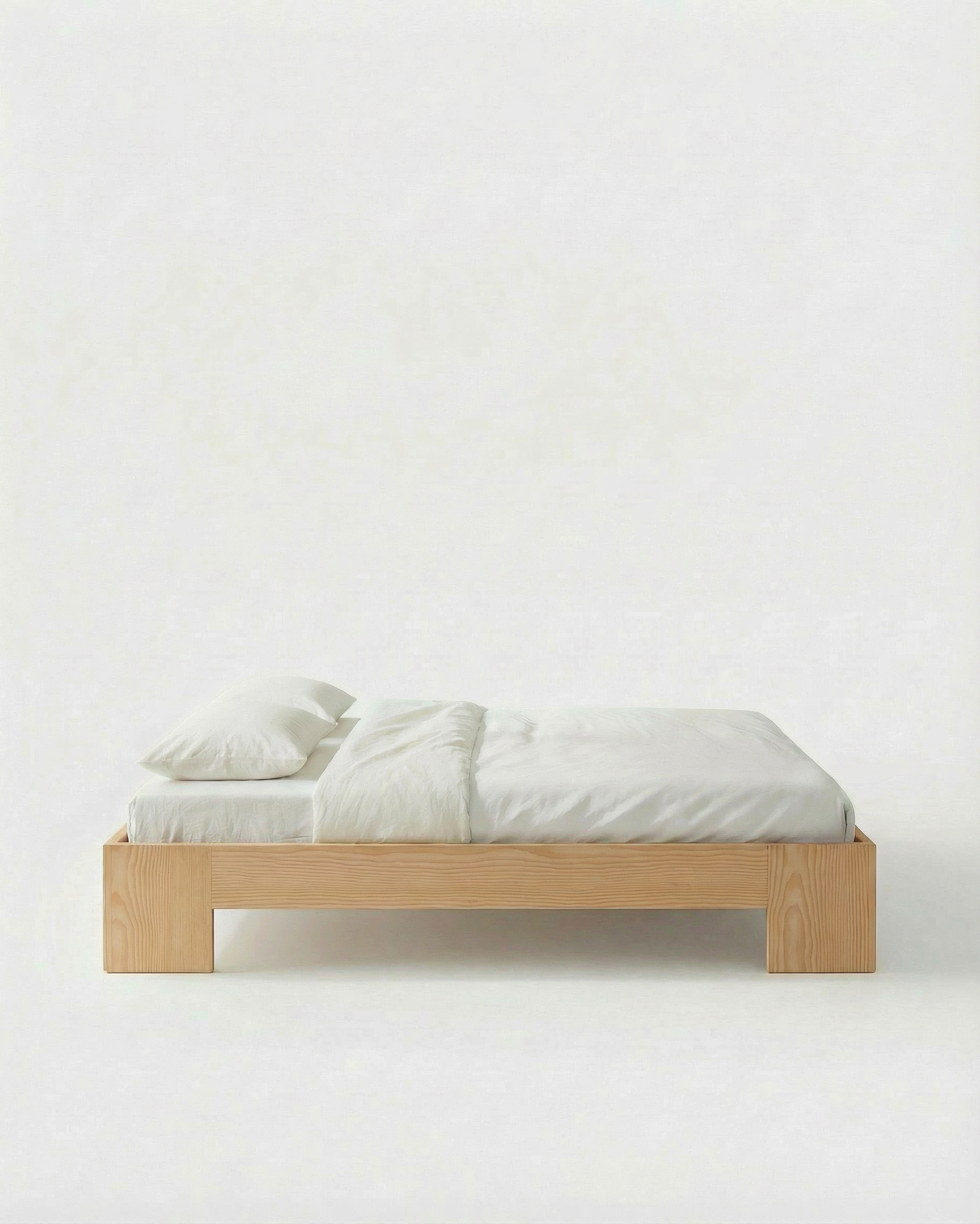Tunnel Bed Frame in solid Douglas Fir, front view on white background