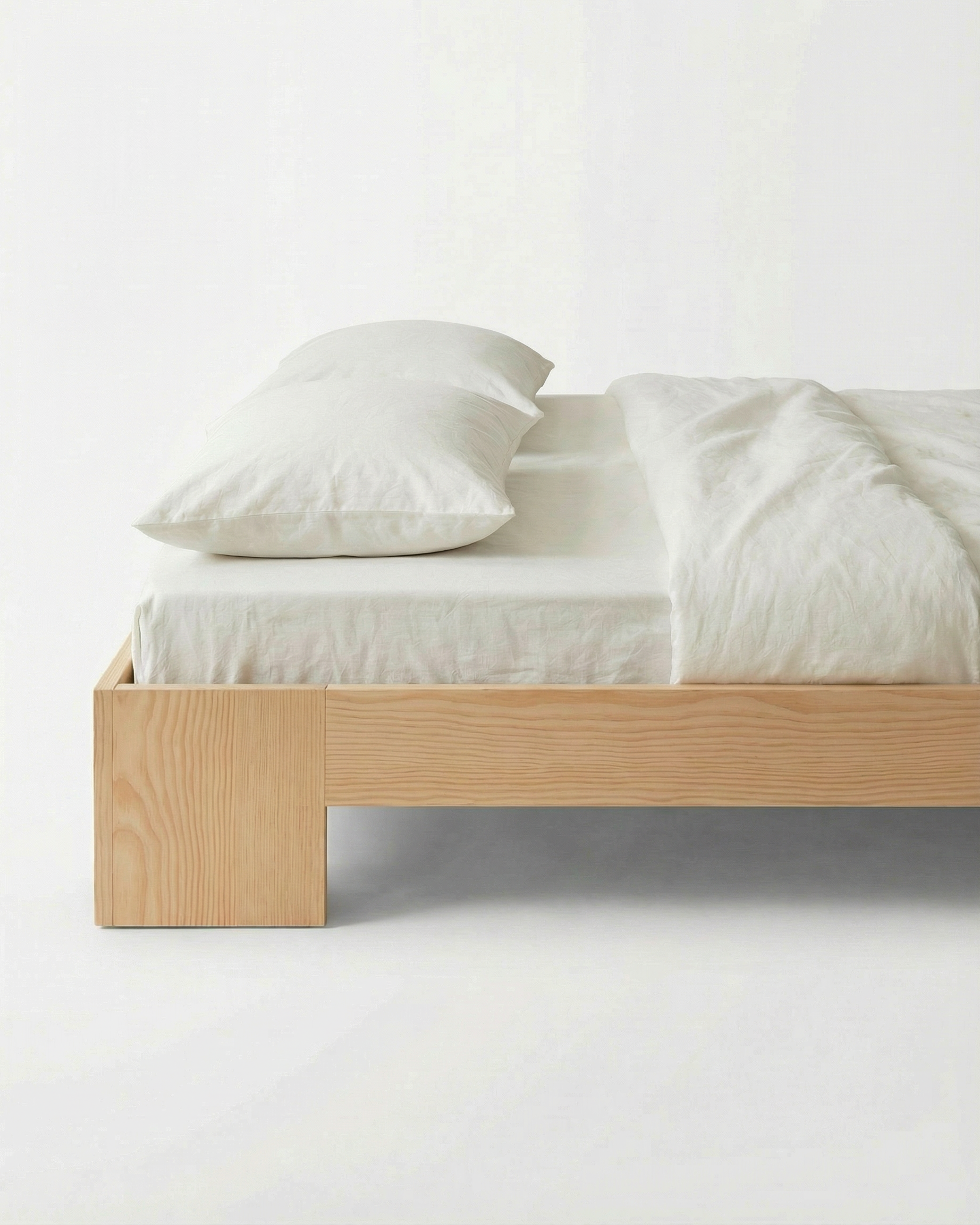 Tunnel Bed Frame in solid Douglas Fir, front view on white background