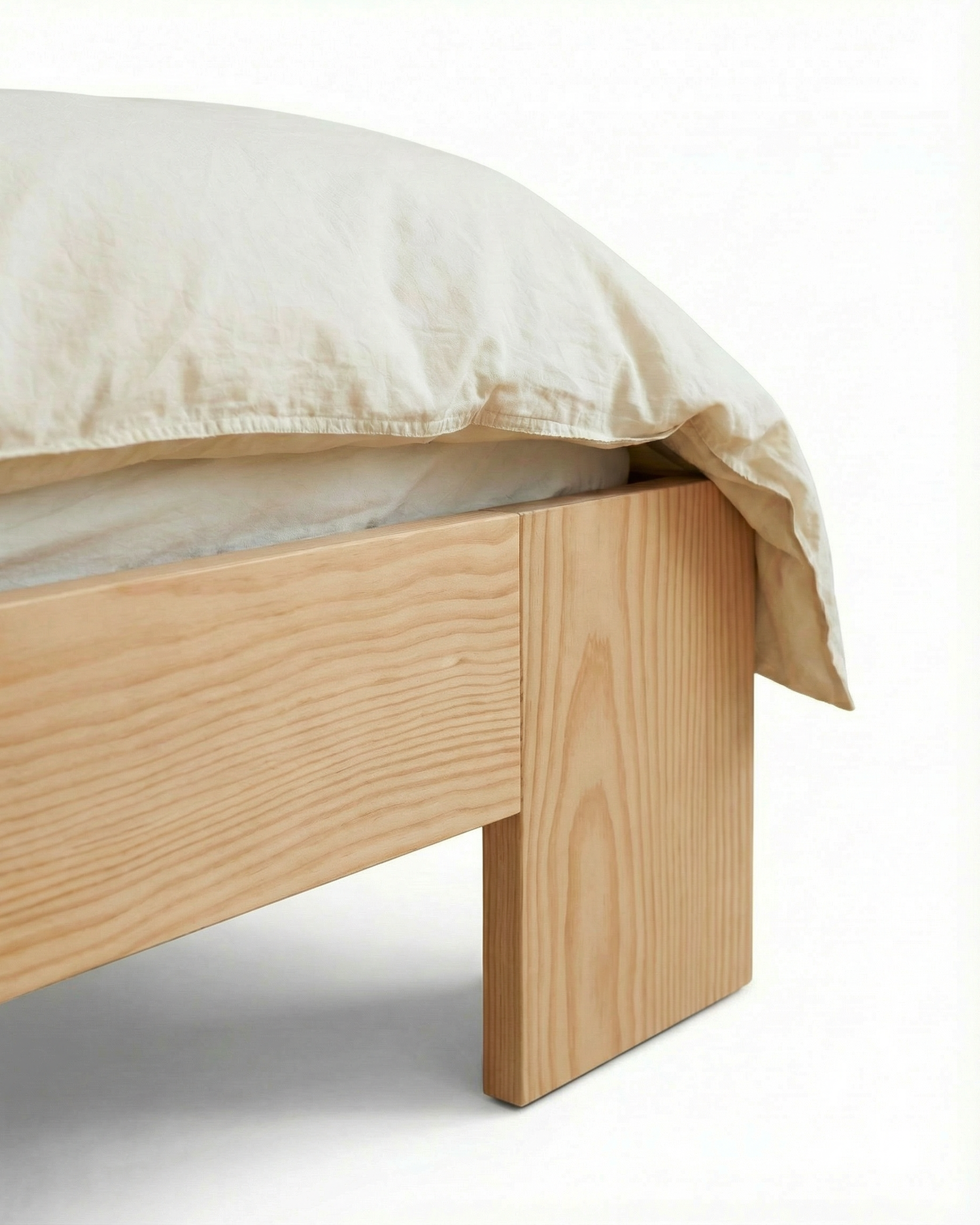 Tunnel Bed Frame in solid Douglas Fir, front view on white background