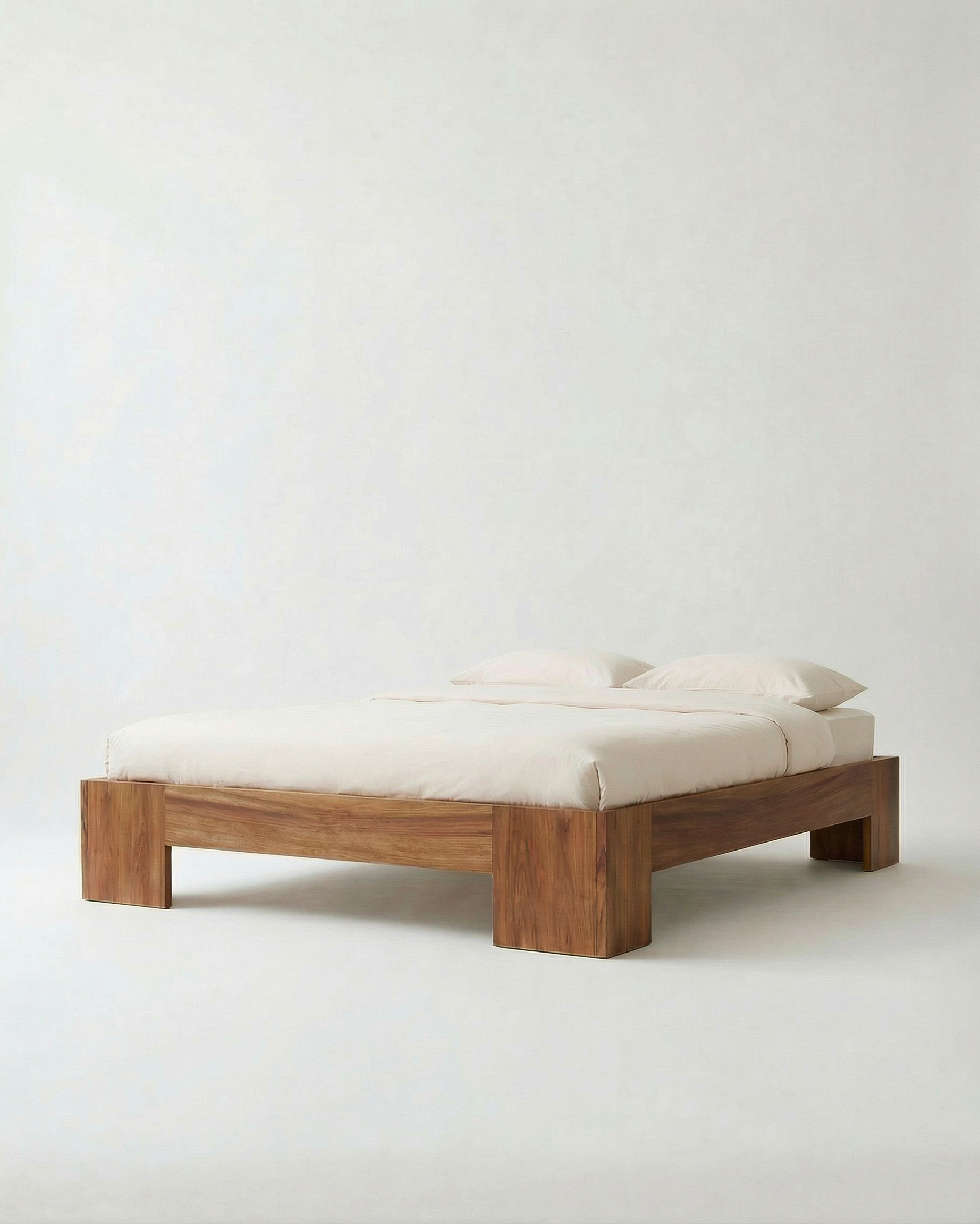 Tunnel Bed Frame in solid Elm wood, front view on white background