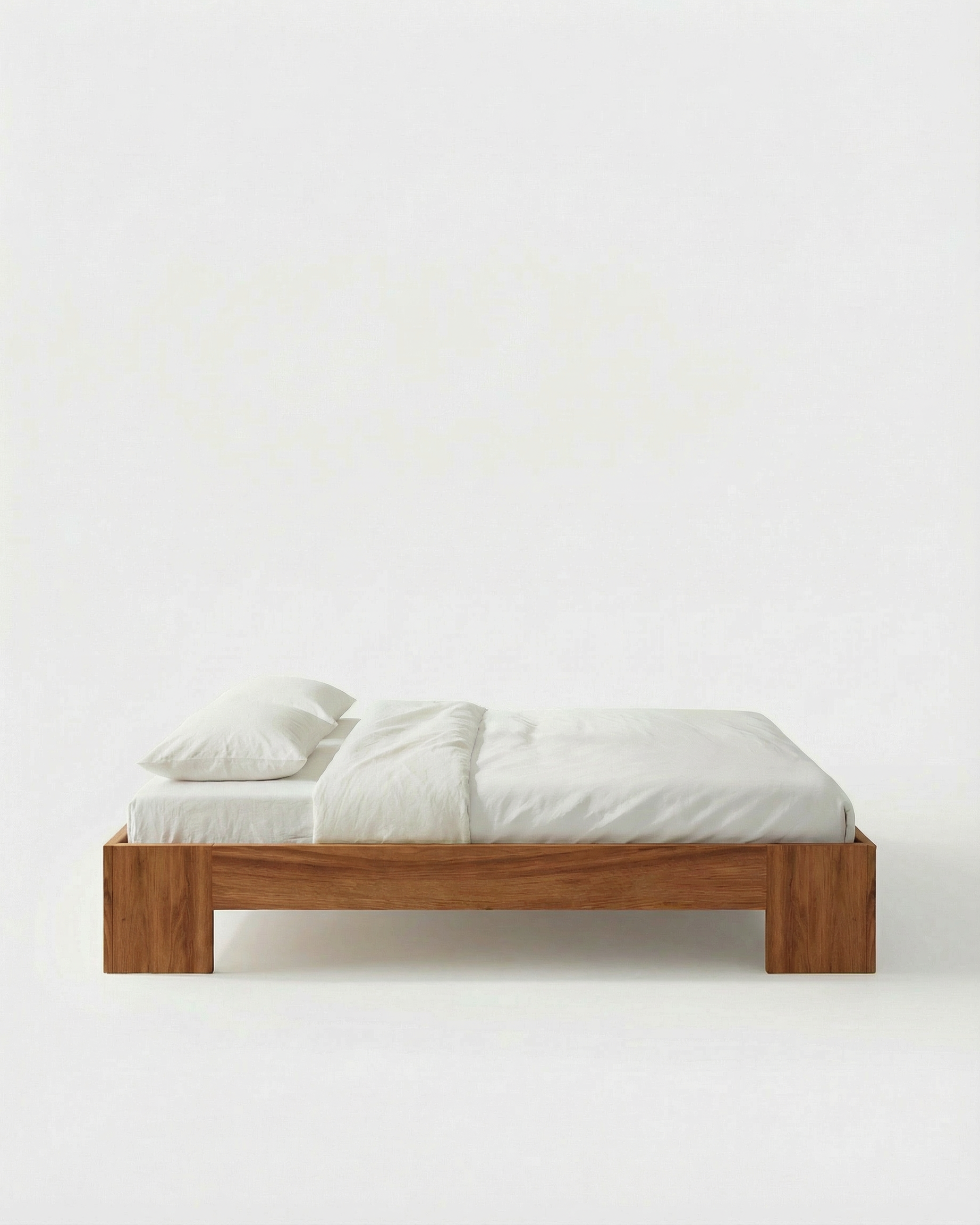 Tunnel Bed Frame in solid Elm wood, front view on white background