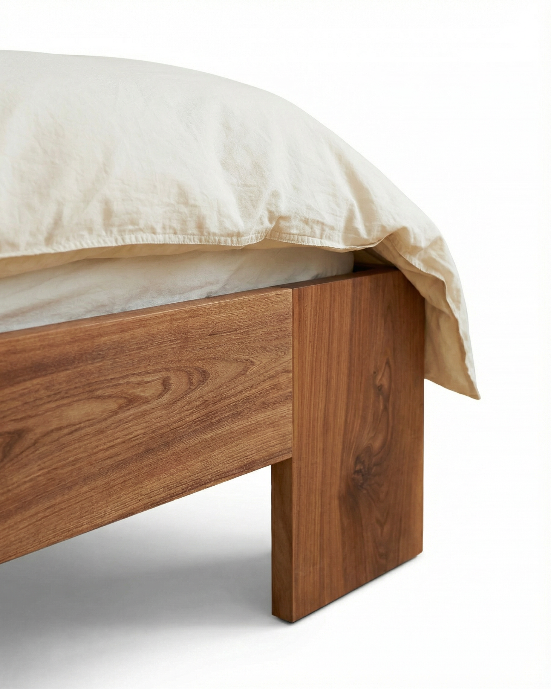 Tunnel Bed Frame in solid Elm wood, front view on white background