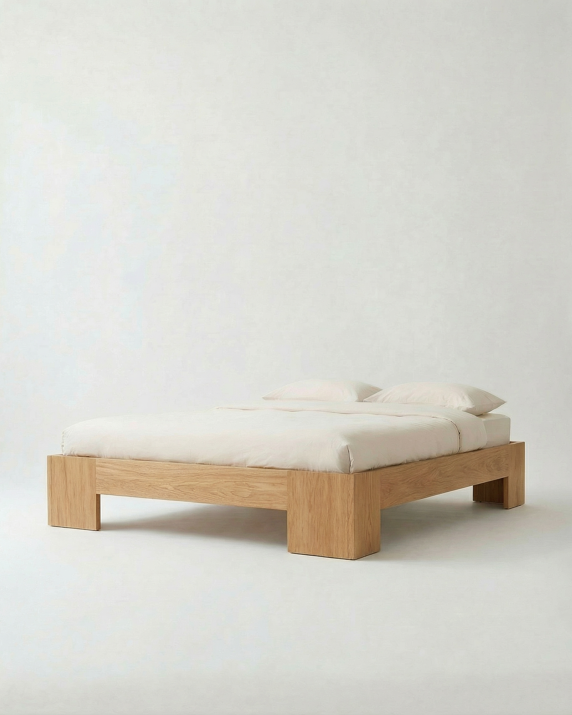 Tunnel Bed Frame in solid Oak wood, front view on white background